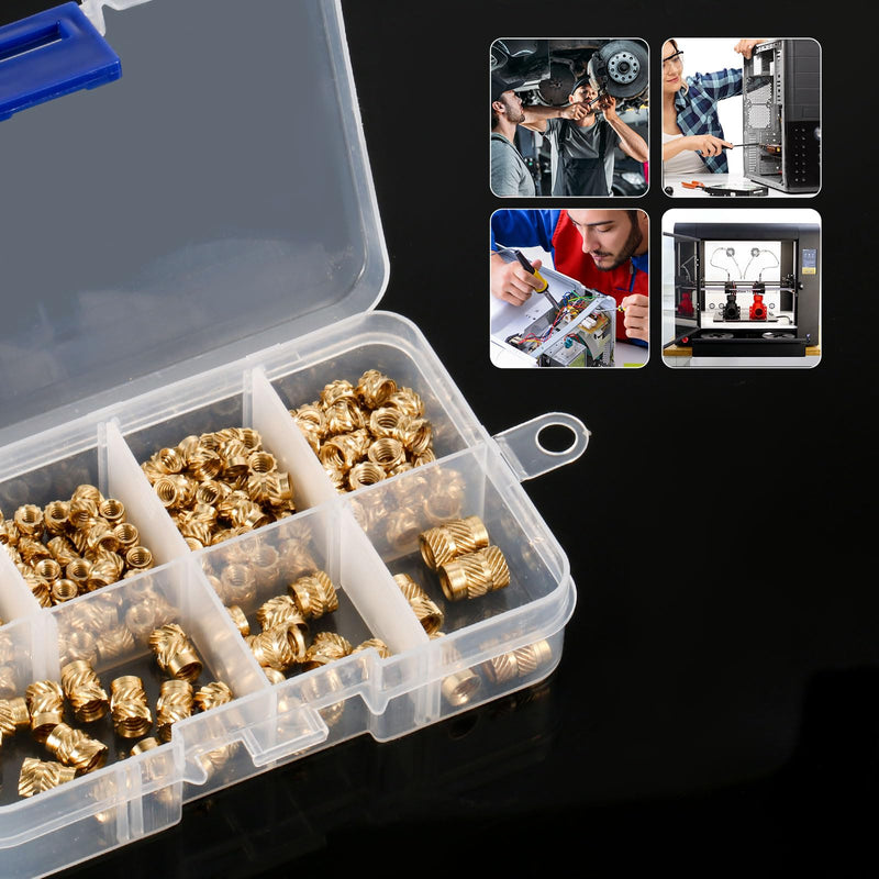 170pcs Female Thread Knurled Nuts, 2-56 4-40 6-32 8-32 10-24 Brass 3D Printing Brass Nuts Knurled Embedment Nuts Threaded Inserts Parts for Plastic 3D Printing Injection Molding Accessories