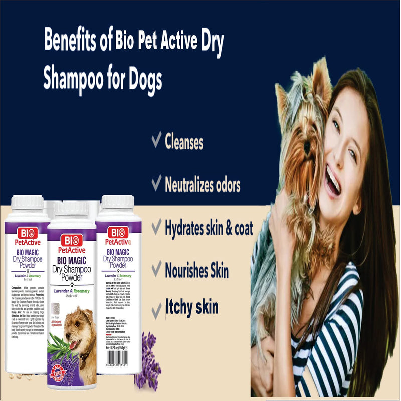 Bio Magic Dry Shampoo Powder with Lavender and Rosemary for Dogs | Cleansing and Moisturizing Perfume and Talc Free Suitable for Sensitive Skin - 5.29 oz - PawsPlanet Australia