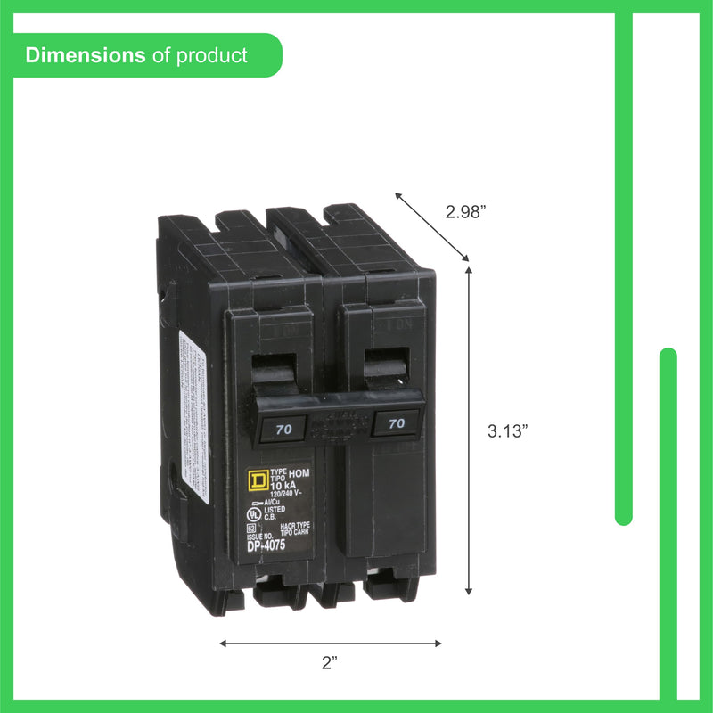 Square D by Schneider Electric HOM270CP Homeline Circuit Breaker 70 Amp Bulk2, Pack of 1, No Color