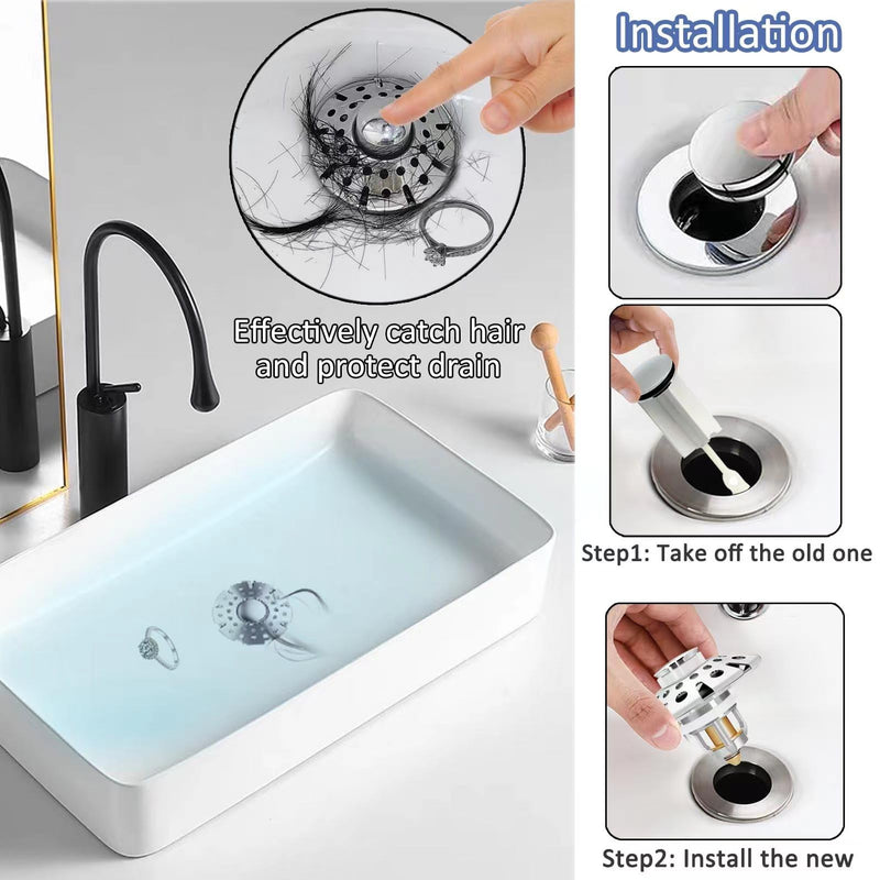 Bathroom Sink Stopper,Sink Hair Catcher,Bathroom Sink Drain Strainer Pop Up Drain Cover Plug,Universal for 1.1 to 1.65in Sink Drain Hole Bathroom Sink Stopper with Hair Catcher