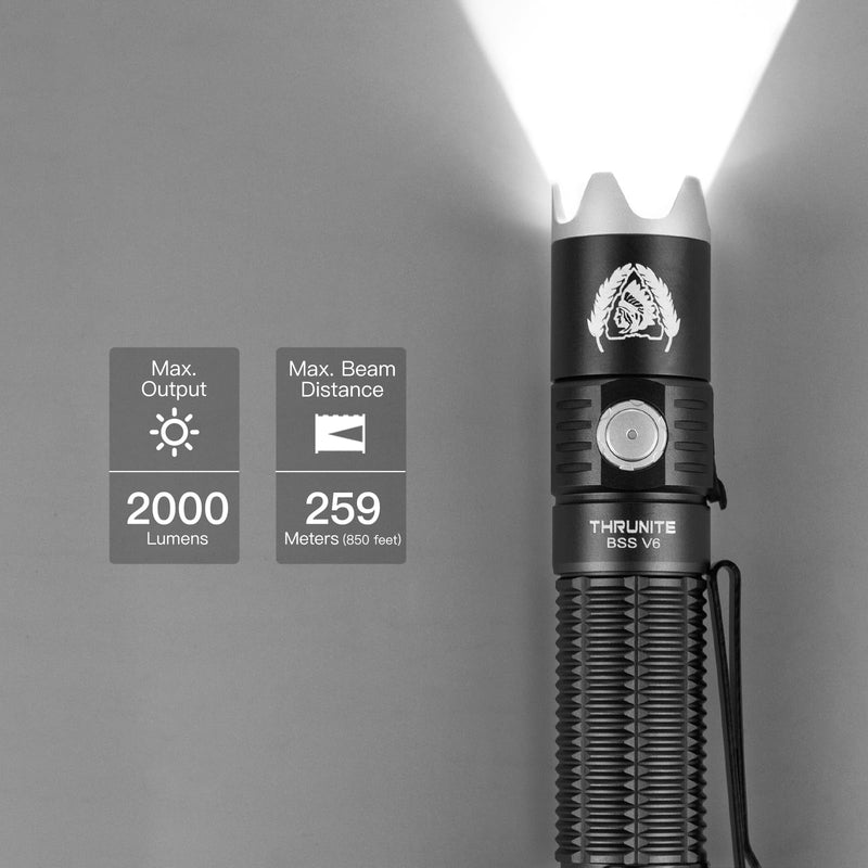ThruNite BSS V6 Black Scout Survival Customized Edition EDC Flashlight, USB-C Rechargeable LED Flashlight, High 2000 Lumens, 6 Light Modes, Dual Switches Bright Flashlights, Black - CW BSS V6 Black CW