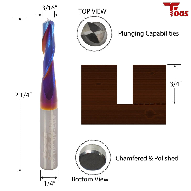 FOOS Nano - UP Cut Spiral Router Bit Set - Solid Carbide - 1/4” Shanks - Veteran Owned (Set 1/8" 3/16" 1/4") Set 1/8" 3/16" 1/4"