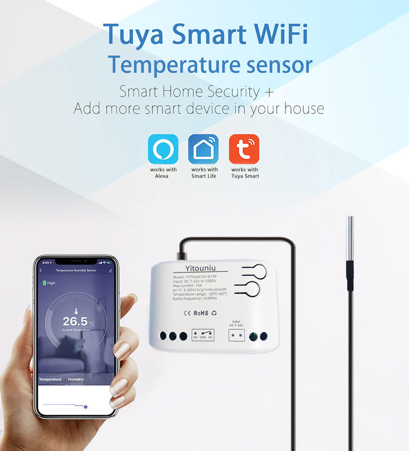1CH AC85-250V WiFi Temp Dry Contact Controller Smart Smitch | Wireless Intelligent Monitoring, Device Sharing, for Greenhouse Hatching Fish Tank seedlings ,Smart Home,works with Alexa