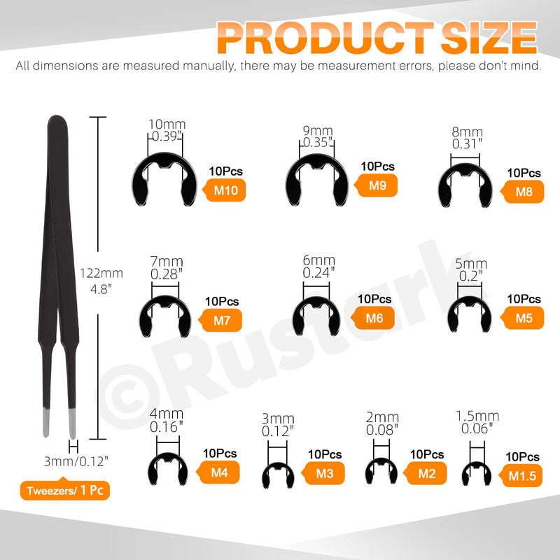 312Pcs 4 in 1 Snap Ring Pliers with M1.5-M10 Black E-Clip Circlip Retaining Rings Assortment Kit and M4-M28 C-Clip External Snap Rings Assortment Kit with Tweezers