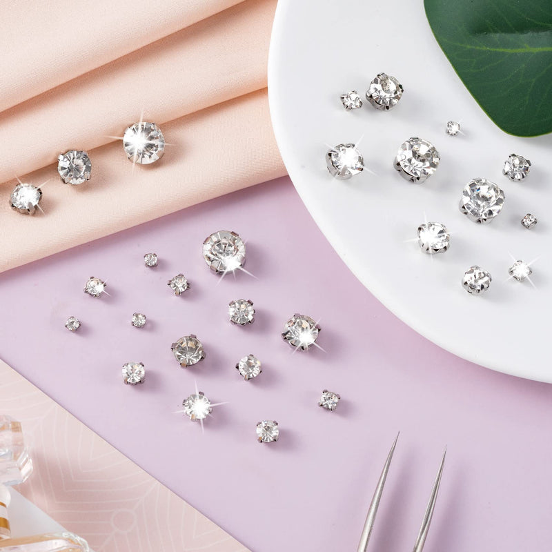 420 PCS Sew On Rhinestones, PAGOW Sewing Rhinestones with Silver Claw, Embellishments for Wedding Dress, Bags, Shoes (10mm, 8mm, 7mm, 5mm, 4.5mm, 3.5mm and 3mm Diameter) Crystal/Silver - 420 PCS