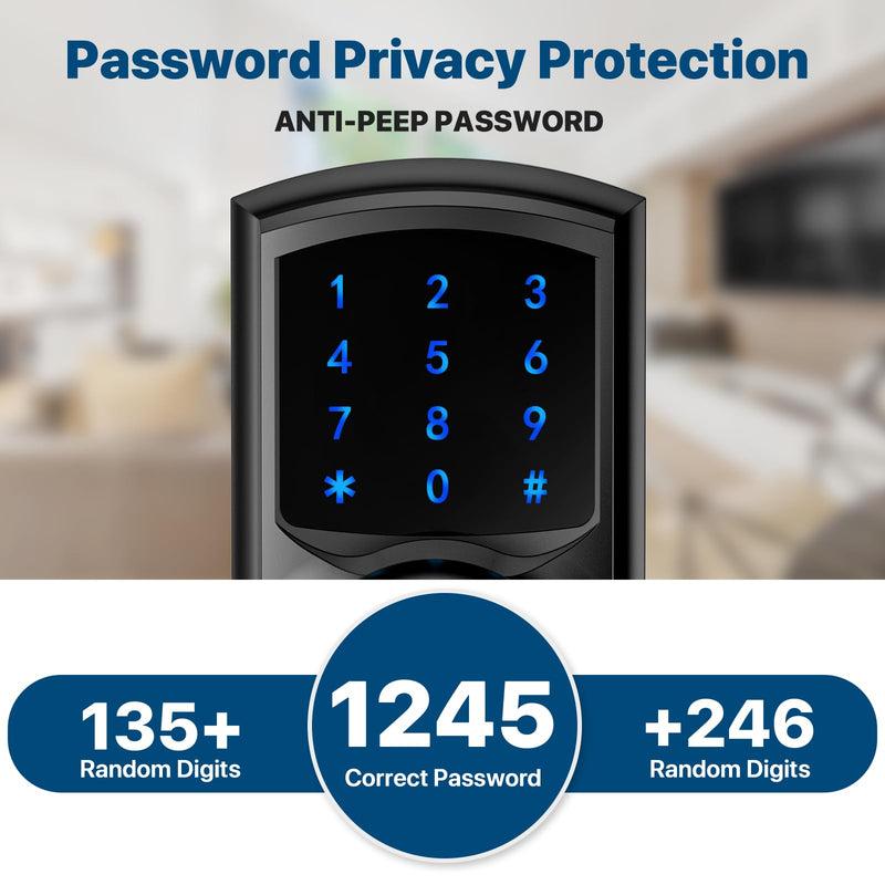 Hidalife Keyless Entry Door Lock with Code, Keypad Door Lock with Handle, Touchscreen Digital Lock with Keypad for Front Door, Auto-Lock, Matte Black