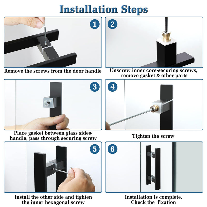 Alise 6" Shower Door Handle,Sliding Door Handles,Push Pull Glass Door Handle, Square Back to Back Shower Doors Handle, SUS304 Stainless Steel Shower Doors Hardware Replacement,Matte Black 6 Inch