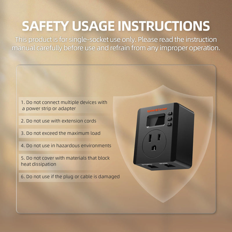 Spider Farmer S Station GGS Pro Outlet, 1 AC APP-Based Controls Outlet, 15A/1875W Max, Universal Energy Monitoring for Indoor Grow Home Appliance