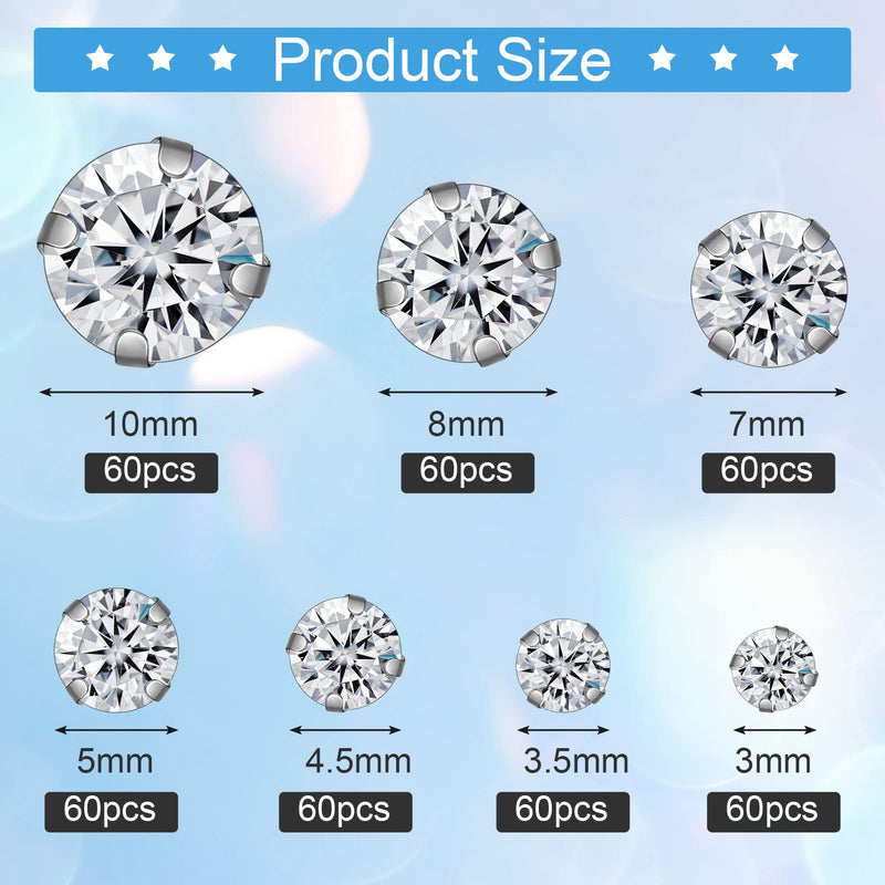 420 PCS Sew On Rhinestones, PAGOW Sewing Rhinestones with Silver Claw, Embellishments for Wedding Dress, Bags, Shoes (10mm, 8mm, 7mm, 5mm, 4.5mm, 3.5mm and 3mm Diameter) Crystal/Silver - 420 PCS