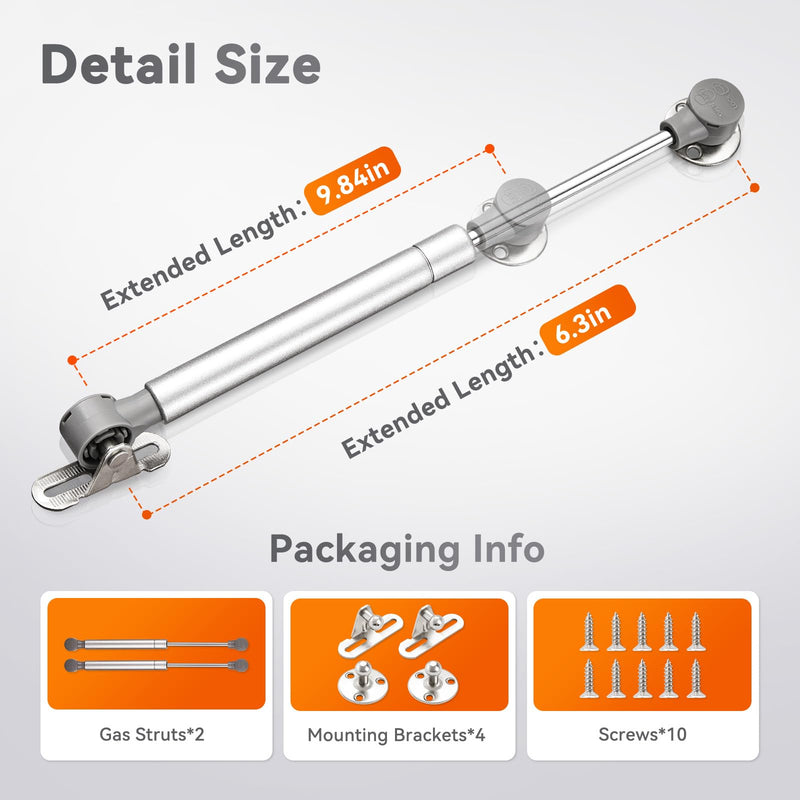 PAMAGOO10 Inch Drop Down Gas Strut, 2PCS 15 Lb Shock,10" Lift Support Downward Flap Lid Slowly Down for Drop-Front Desk, Drop-Leave Desk, Cabinet Desk Lid Hinge Spring with Mounting Bracket 10inch 15lb