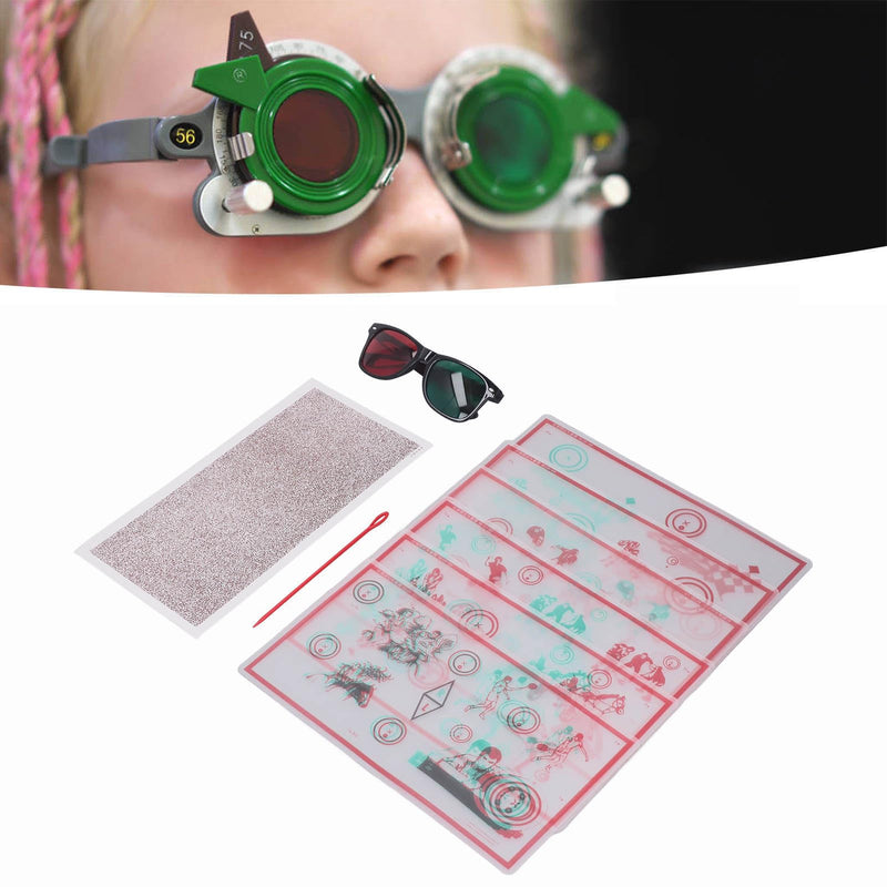 Red Green Fixed Tranaglyph, Convergence Insufficiency Eye Training Low Vision Test Chart with Glasses Eye Training Device Stereo Training Cards Visual Correction