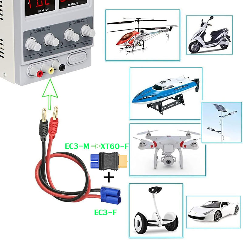XT60 Female to EC3 Male Connector,2 pcs XT60-EC3 Injection Molded Connectors Adapter,RC Battery Adapter for LiPo Battery Micro FPV Drone. XT60 Female-EC3 Male