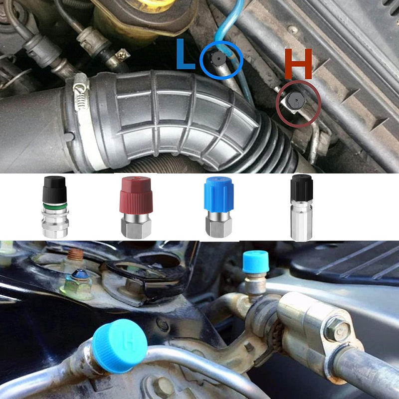 Lucstar 286 PCS Car A/C Caps, R12 R134a Air Conditioning Service System Charging Port Caps, Fuel Pressure Relief Valve Cap, Presta Schrader Valve Cap, AC Low/High Pressure Port Cap Auto Replacement 286PCS