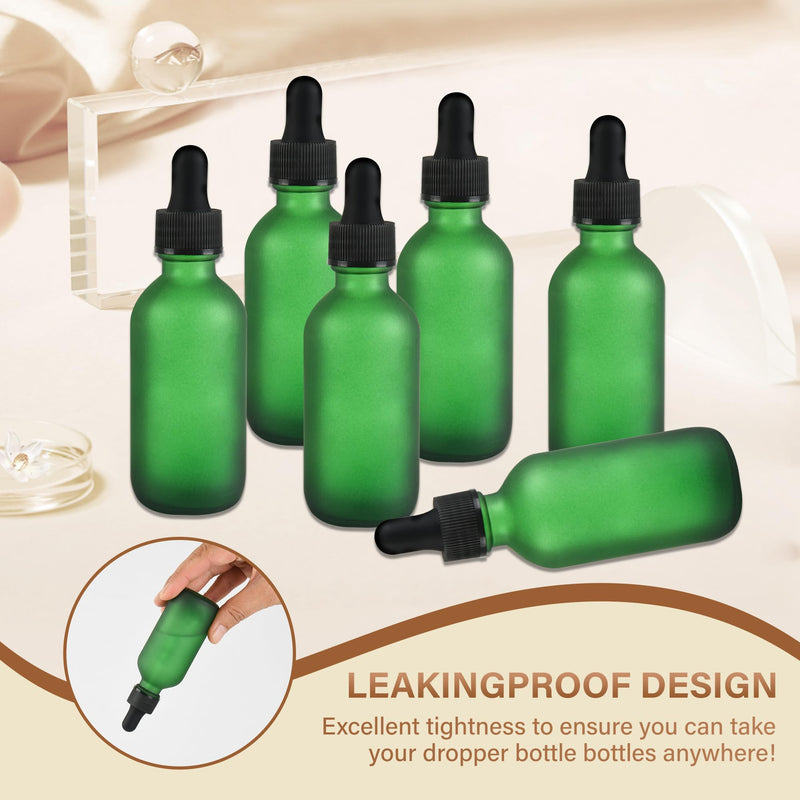 6 Pcs, 2oz Dropper Bottle, Green Glass Eye Dropper Bottle, Tincture Bottles with Dropper, Pretty Finish, Leak-Proof Design, Stronger Suction for All Kinds of Mixed Liquids 2oz-6Pack Green Frosted