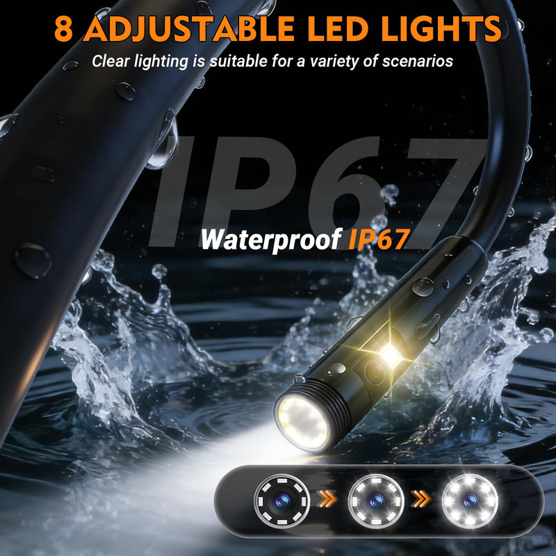 Dual Lens Endoscope Camera with Light, 1080P HD Borescope with 5" IPS Screen, 16.5FT Semi-Rigid Waterproof Inspection Camera, Snake Camera with Light & 32GB Card for Mechanic Tools & Plumbing