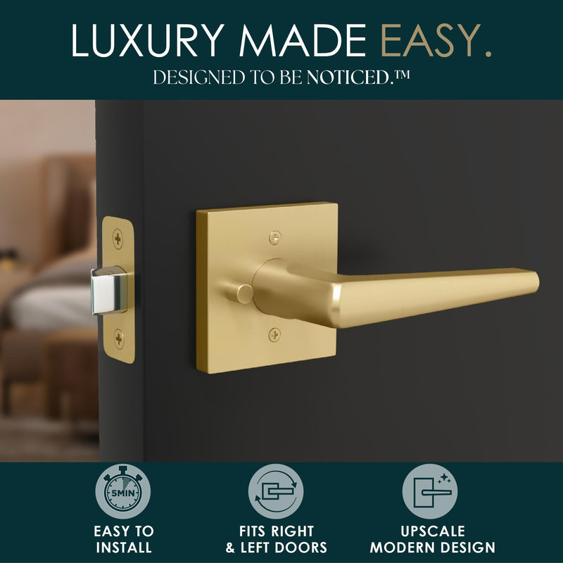 Mega Handles Schein Privacy Door Handle - 1 Pack Interior Reversible Gold Door Handle, Heavy Duty Bed & Bath Door Handles with Privacy Door Lock, Fits All Standard Doors - Satin Brass