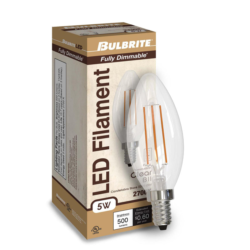 Bulbrite 776626 5 Watt B11 LED Filament Light Bulb, E12 Candelabra Base, 2700K 500 Lumens, 60W Equivalent (4 Pack) 4