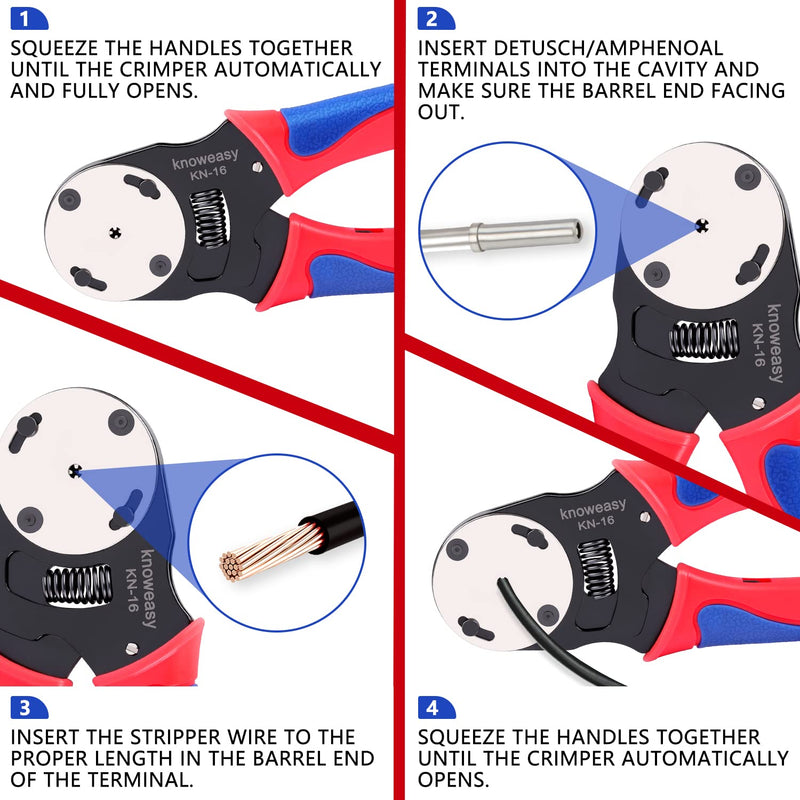 Deutsch Crimper,Knoweasy 4 Way Indent, 8 Impression Closed Barrel Crimper with Deutsch Crimp Tool for Deutsch Contacts - Gage 14, 16, 18 - Perfect for Automotive Application KN 16