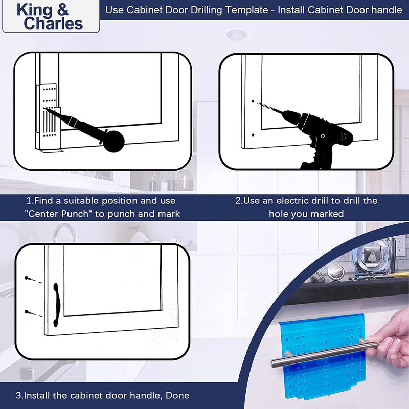 King&Charles Cabinet Hardware Template, Cabinet Handle Template Tool - Cabinet Pull/Knob Template for Cabinet Hardware, Cabinet Template for Handles and Pulls with Center Punch. Classic Align Sizes