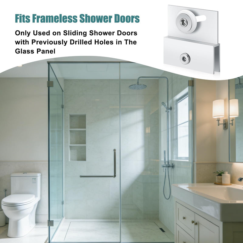 (4-Pack) M 6054 Frameless Shower Door Rollers Top Bracket Assembly - 3/4" Round Plastic Wheel with Ball Bearings, Extruded Aluminum Chrome Finish - Replacement Hardware Kits for Glass Sliding Doors