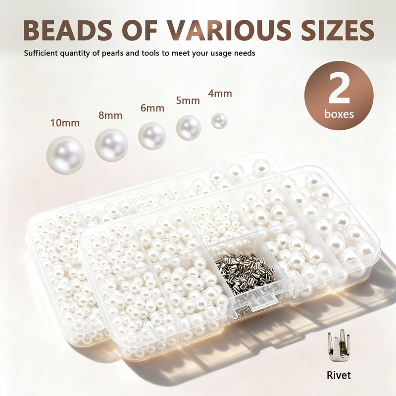 Pearl Setting Machine Hand Press Tools 2 Boxes White No Holes Pearl Beads with Rivet Studs Screw Heads L Hexagon Wrench for Decorating Clothes Hat Trousers Dresses Bag Hair Band DIY Crafts (Pink) Pink