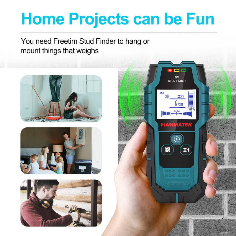 HANMATEK Stud Finder Wall Scanner Detector with Pro Smart Sensor, Audio Alarm and HD LCD Display, 5 in 1 Upgrade Wood Exact Mode Stud Finder Tool for The Center Edge of Metal, Studs, AC Wire,Pipe blue