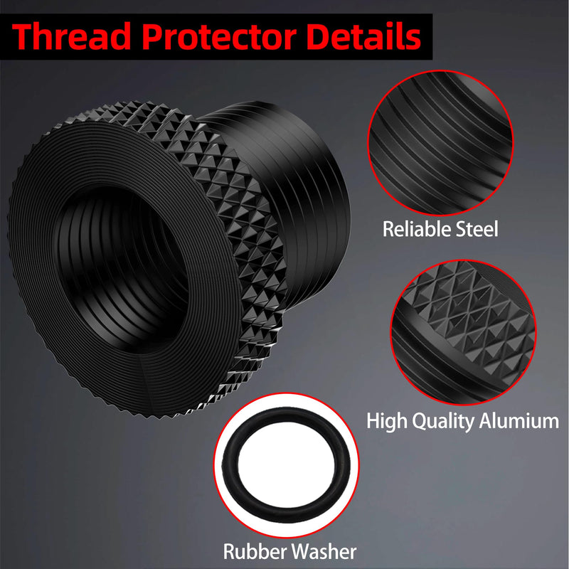 2 Pack Thread Protector 1/2-28 to 5/8-24 Thread Adapter Steel with Rubber Washer Black 1/2 x 28 convert to 5/8 x 24