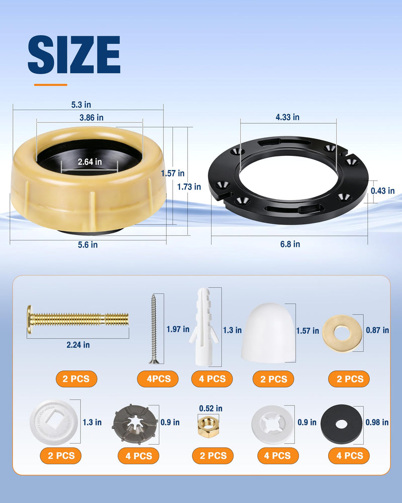 Jamini Toilet Flange Kit with 1.57in Wax Ring – Fix Leaks and Provide Strong Support, Replace Damaged Flanges, Compatible with 3" & 4" Drain Pipes, Perfect for Floor-Level or Below-Floor Drains Yellow ExtraThick