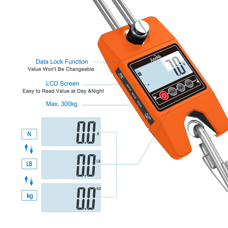 Hanging Weight Scale 400KG/880LB, Stainless Steel Digital Heavy Duty Luggage Crane Scale, Suitable for Outdoor Farm Hunting Travel and Fishing (Orange)