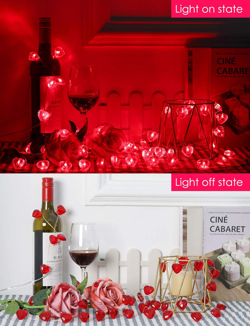 Luditek Valentines Day Decor 50 LED Diamond Cut Red Heart Twinkle Fairy String Lights for Weddings Dating Valentines Day Garland Indoor Outdoor Home Decorations, 8 Lighting Modes with Timer 1