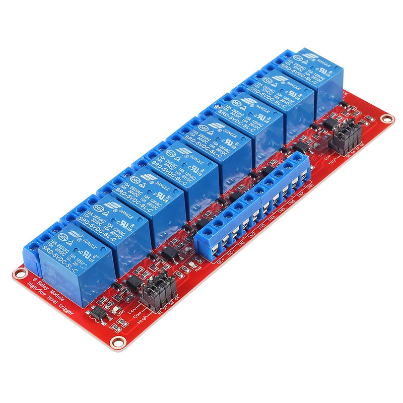 2Pcs 8 Channel 5V Relay Module High Low Level Trigger with Optocoupler Isolation Load 8 Ways Relay Switch Module DC 30V AC 250V 10A Home Intelligent Control Module