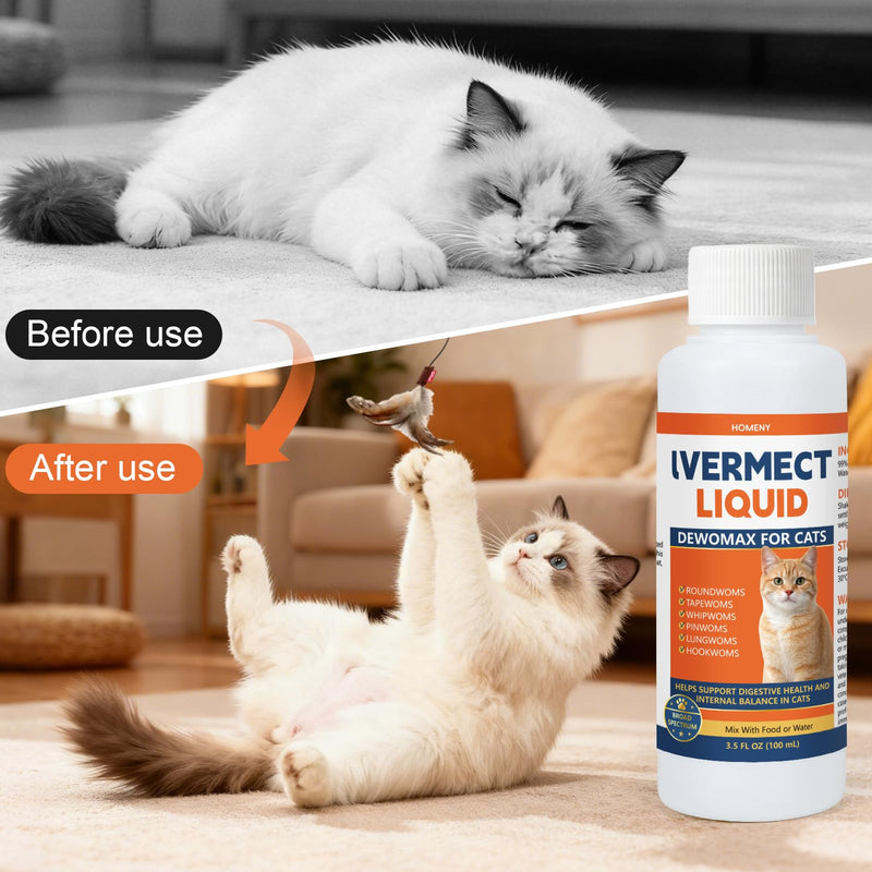 lvermect Liquid Dewomax for Cats, Daily Digestive Balance Support, Helps Maintain Digestive Comfort & Internal Balance, for Kittens & Adult Cats, Easy-to-Administer Drops, 100mL