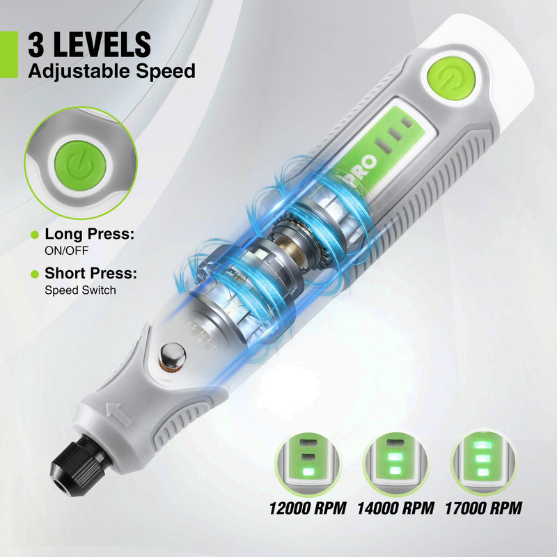 WORKPRO Cordless Rotary Tool Kit with 71pcs Accessories, 3 Variable Speeds, USB Rechargeable Mini Rotary Tool for Engraving, Sanding, Polishing, Carving, Cutting, DIY Crafts White