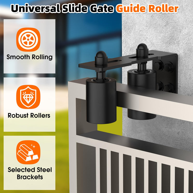 Sliding Gate Guide Rollers & Hardware Kit – Heavy Duty 3" Adjustable Nylon Wheels, Rust-Proof L-Bracket for Sliding Gates, Wood, or Garage Doors (Black-1pc, 3in) Black-1pc