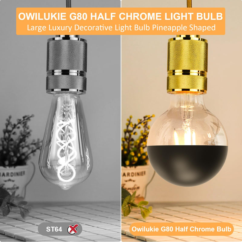Half Chrome Light Bulb 6W (60W Equivalent), Dimmable Decorative LED Edison Bulb G80/G25, E26 3000K Soft White Globe Tipped Edison Bulbs, Globe Shape LED Bulb,E26 Base Pack of 6 G80-Black-6W-3000K