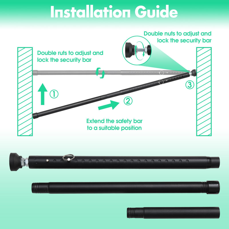 2pcs Sliding Door Security Bar, Adjustable Window Security Locks with Rubber Tips 17-50inch, Patio Door Security Lock Black for Home Apartment, Black 1.2m--2pcs