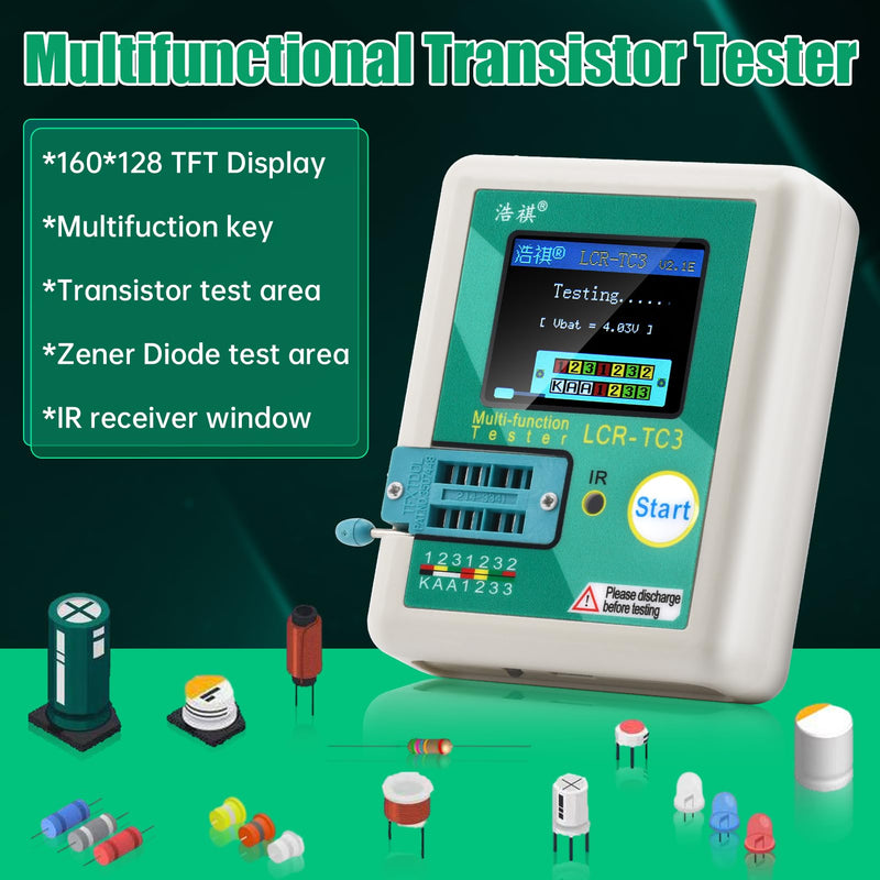 Aideepen High Precision Transistor Tester TC3 TCR-TC3 Multifunctional Graphic 160 * 128 TFT LCD Display Diode Triode Capacitance LCR ESR Meter Battery Tester white LCR-TC3
