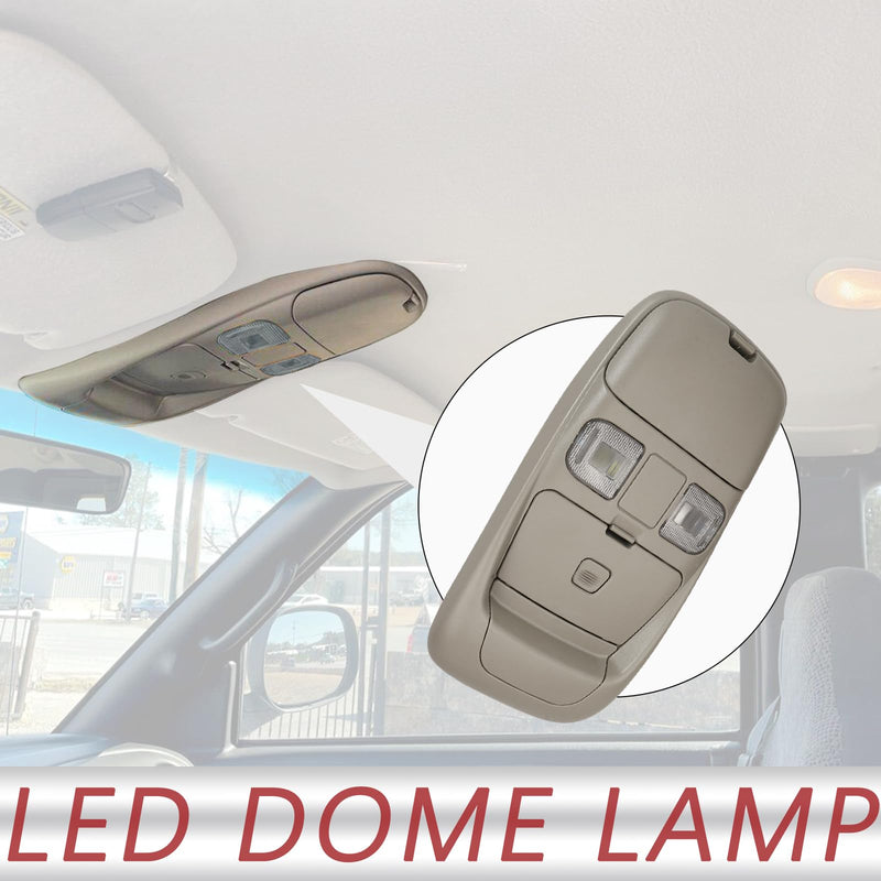 Overhead Console LED Dome Map Light Lamp | for Dodge Ram 1500 1999-2001, Ram 2500 3500 1999-2002 Truck | Replaces SN96TL2AA Interior Cab Lights Storage Assembly (Gray) w/o Display Bezel Gray
