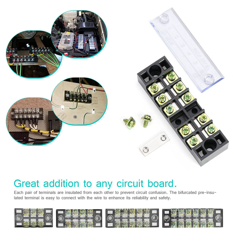 OCR 8 Sets Terminal Blocks, 8 Pcs 3/4/5/6 Positions 600V 15A Dual Row Screw Terminal Strip Blocks with Cover, 16 Pcs 600V 15A 3/4/5/6 Positions Pre-Insulated Terminals Barrier Strip (Black & Red) 15A 3/4/5/6P+Jumpers
