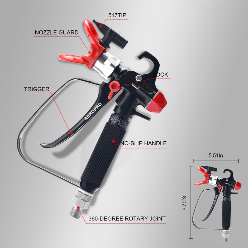 AEROPRO Tools Airless Paint Sprayer Gun，5 Spray Tips & 10 Filters Black