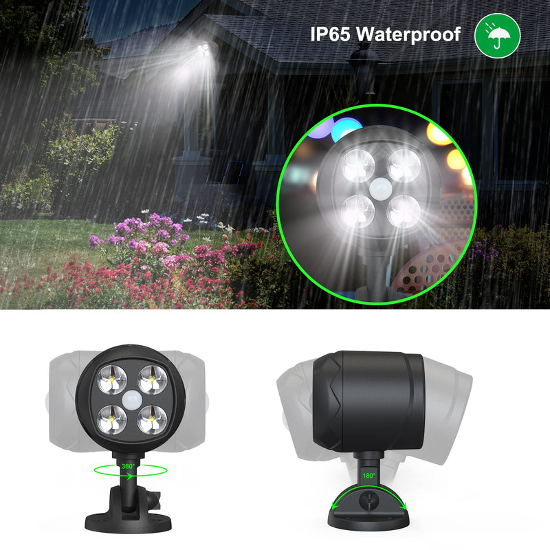 Motion Sensor Outdoor Lights, Battery Operated Outdoor Light, 600LM Motion Detector Lights for Outside, 6000K LED Security Light Battery Powered Spotlight for House Wall, Black(2 Pack) 2 pack