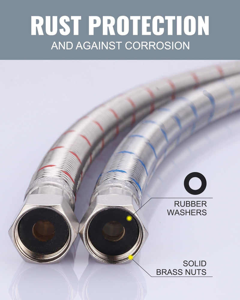 Faucet Supply Lines,9 Inch Faucet Hose Connector 3/8" to 3/8" Female Compression Thread Stainless Steel Braided Bathroom Kitchen Faucet Connector Water Supply Line,2Pcs 9 Inch