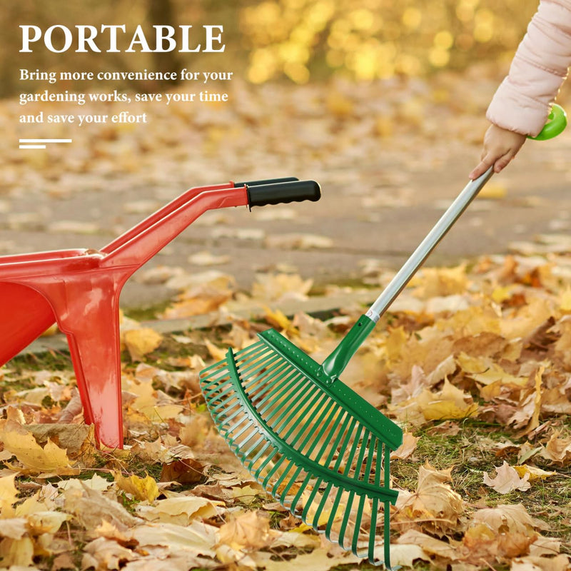 SUPVOX 25 Tine Heavy Duty Steel Leaf Rake for Lawn and Garden, Detachable Head for Easy Storage, Comfortable Grip for Leaves, Grass, and Debris Cleaning