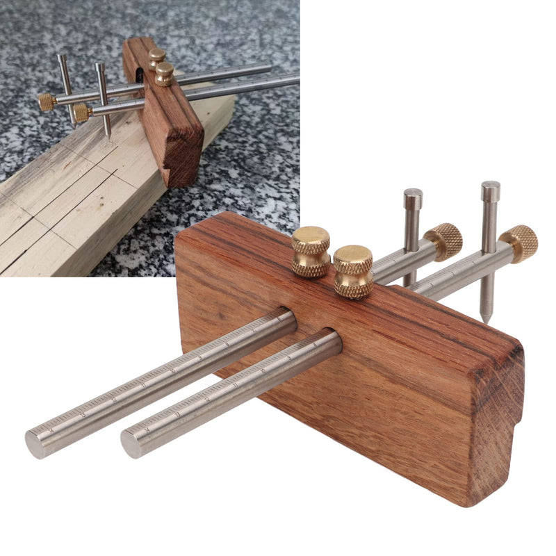 Adjustable Mortise Gauge, Woodworking Marking Gauge, Dual Rod Draw Line Stainless Steel Mortise Gauge for Metal Wood Ceramic Tile, Approx 0-130mm