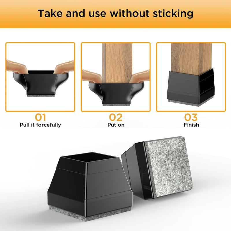 Square Chair Leg Protectors for Hardwood Floors, 24 Pcs Silicone Furniture Legs Caps to Prevent Floor from Scratches and Reduce Noise, Easy to Move,（Fit: 0.866" -1.14" Black）. Square M(0.866-1.14")