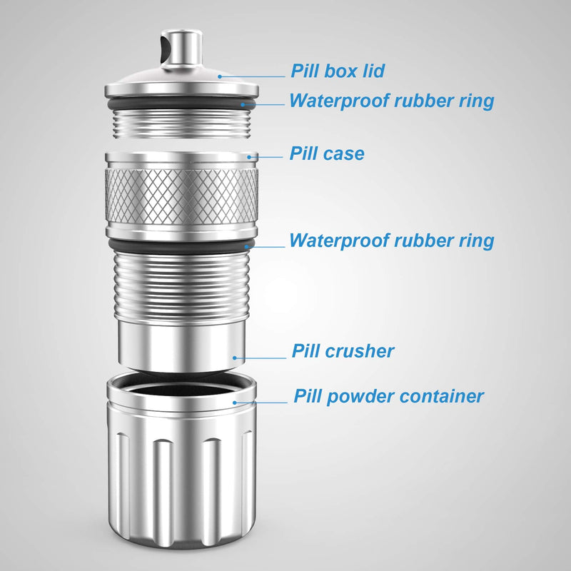 Pill Crusher & Cases, Medicine to Fine Powder, Stainless Steel Crushes Pills, Waterproof (Vitamin Crusher)