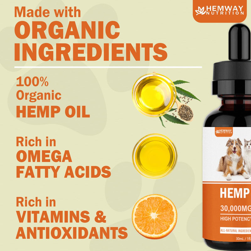 (4-Pack) Organic Hеmp Oil for Dogs and Cats - Hip and Joint Support - Skin and Coat Health - Pet Calming Drop - Omega 3-6-9 and Vitamins - Vet Approved 4-Pack