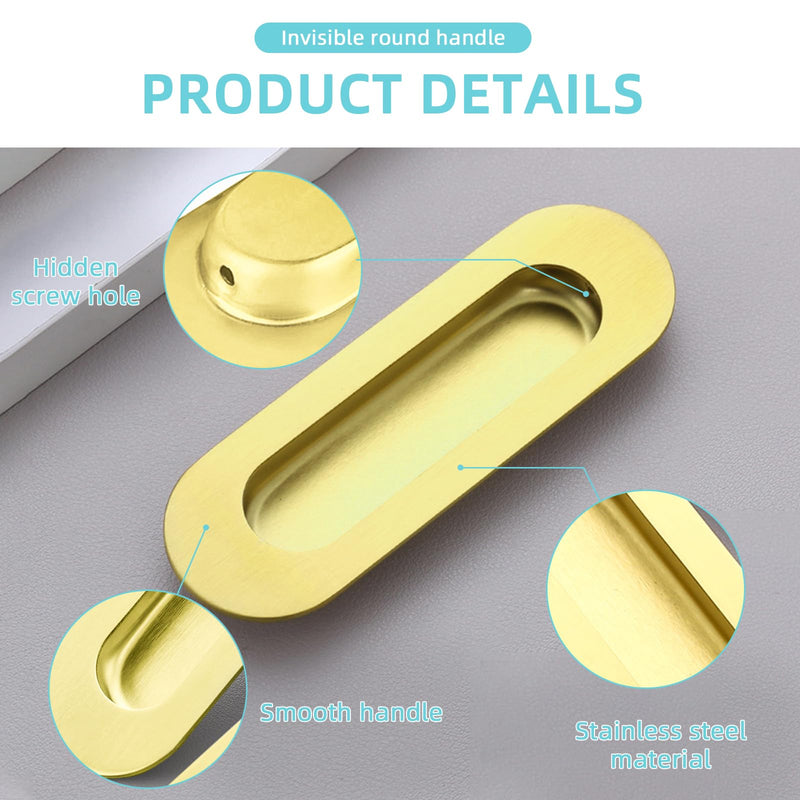 Sliding Pocket Door Hidden Handle, 304 Stainless Steel Pocket Door Hardware, Recessed Flush Finger Pulls, Heavy Duty Edge Pull with Pop Out Ring Pull (Gold, 4.72 inch) Gold