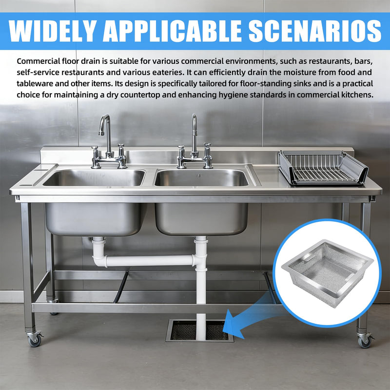 8.5 in x 8.5 in x 3 in Stainless Steel Commercial Floor Drain Strainer, Commercial Floor Drain Large Drainage Area for Restaurant, Bar, Buffet