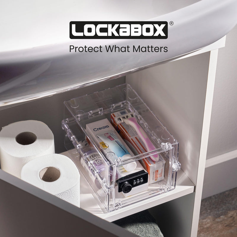 Lockabox Mini™ | Small Lock Box | 3 Litre Combination Lock Box For Food, Medicine & Home Safety | External Size 8.8 x 6.1 x 4.7 inches | BPA Safe (Crystal) Crystal